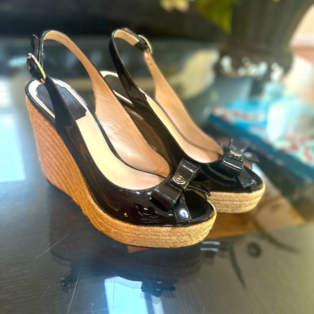Christian Dior Patent Leaver Espadrilles Wedges. Size 38 ( EU)